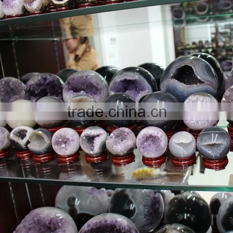 lovely natural agate geode amethyst laughing smile crystal ball sphere