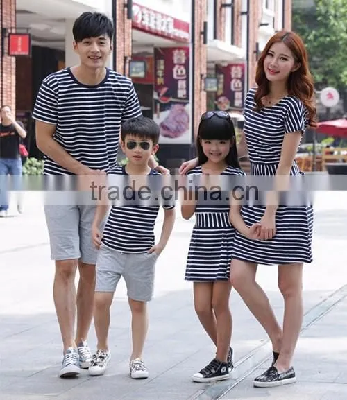2015 Wholesale Strip Cotton Parents Children Clothes Factory Price Hot Summer Family Clothing Set