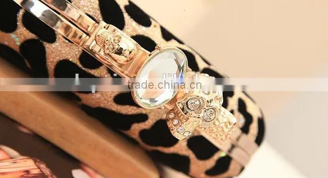 2014 skull evening bag leopard grain evening bag