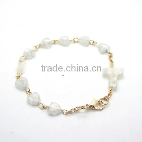 8mm heart-shaped glass bead bracelet, cross,high quality lobster clasps,Nine son needle