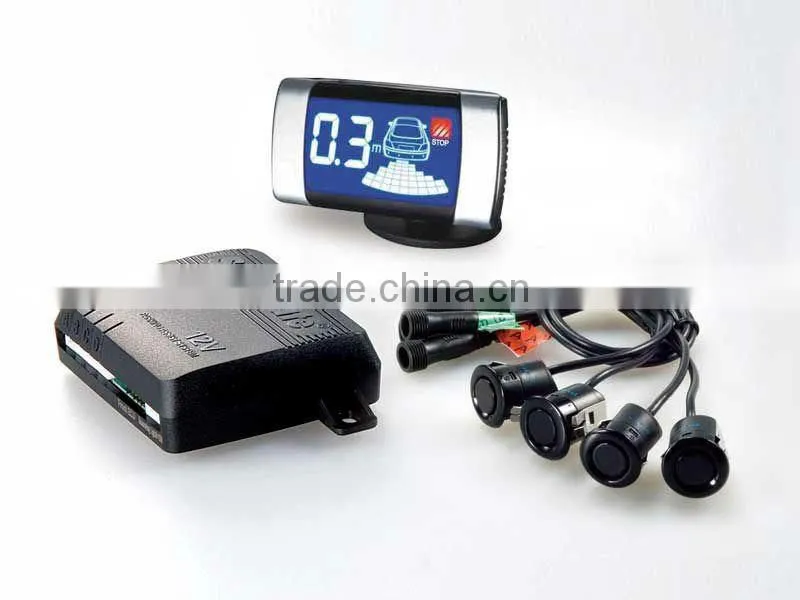 Auto car reversing sensor PTS with wide screen blue LCD display with matt silver metal frame
