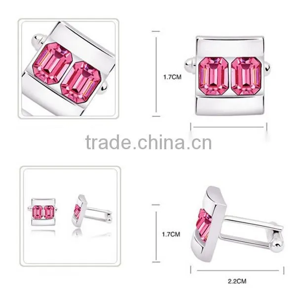 High quality luxury jewelry copper cufflinks pink crystal cuff links for men shirts