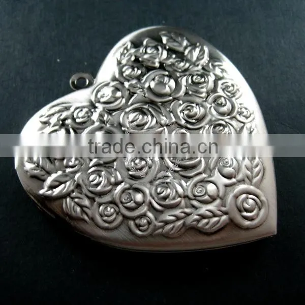 57mm big rose heart shape vintage style antiqued silver flower photo locket DIY pendant charm jewelry supplies 1133003