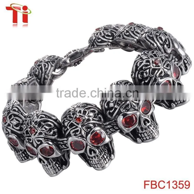 Fast and furious 7 moive Silver Color Stainless Steel Skull Skeleton Bracelet Titanium Steel Bangle for Men Fashion Jewelry