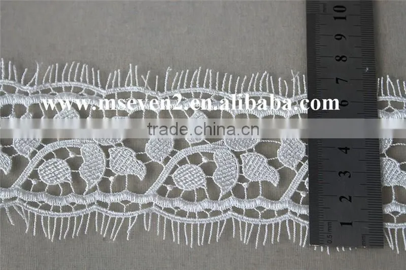 6cm width high quality 100% polyester white color lace trim eyelash lace trim african lace embroidery fabric for wedding dress