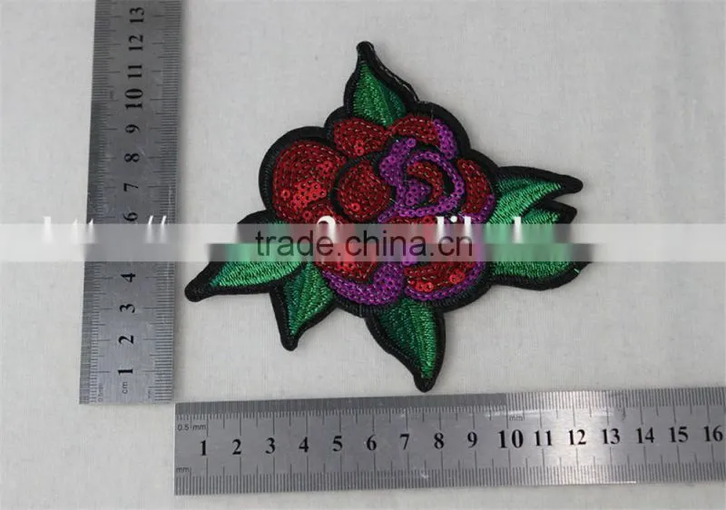 good looking 12*13cm sexy red flower pattern diamond patch sequin embroidery applique for dancer