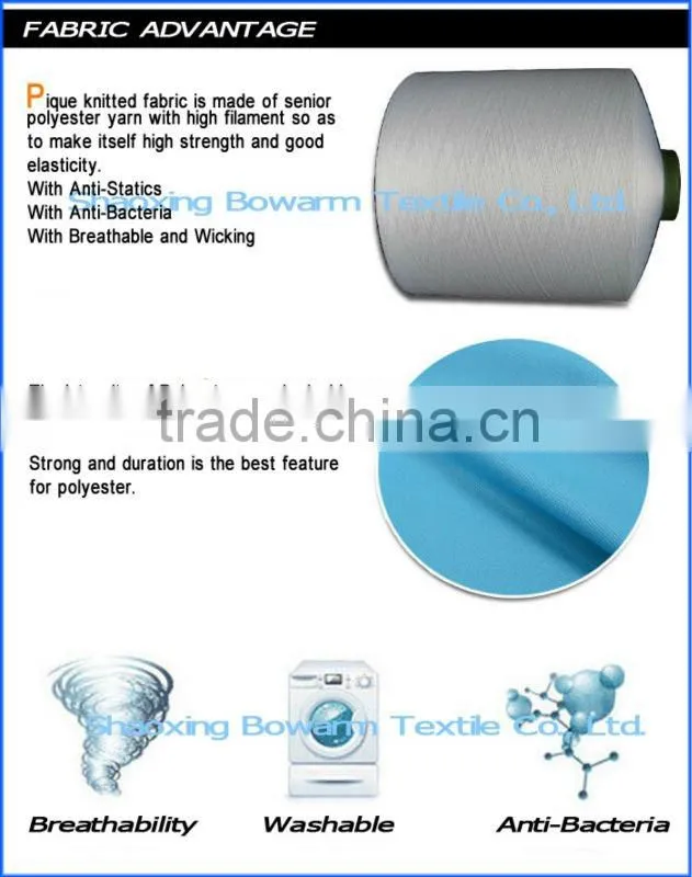 100% Polyester Pique Dyed knitted Fabric for T-shirt