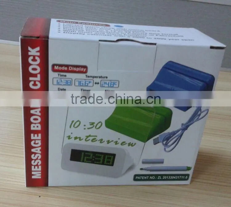 Led alarm clock with usb fluoresent pen clock with leaving message