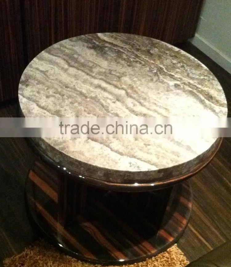 Modern Black Hand Craverd Travertine Top End Table