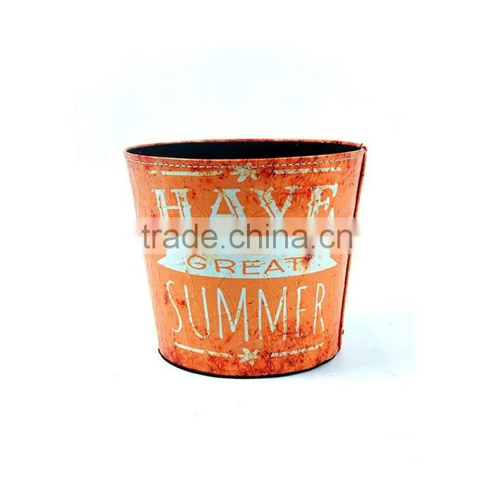 Orange Waste Bin Faux Leather Kitchen Trash Can No Lid