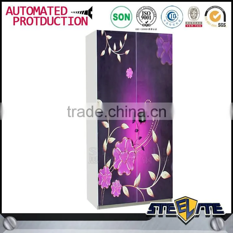 Flower design wardrobes steel clothes cupboard design