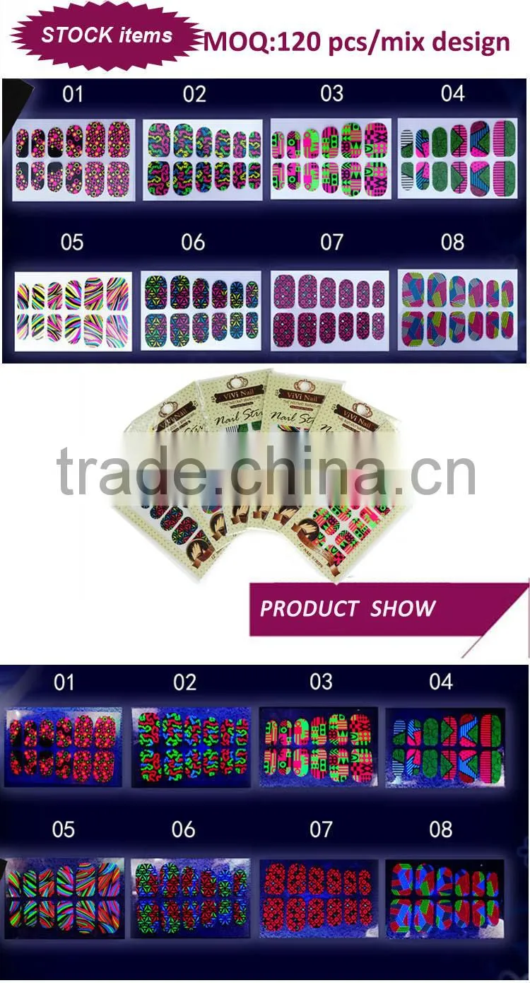 Night glow nails sticker in the dark print sticker glow in dark nail sticker