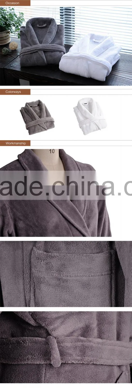 White color microfiber coral fleece bathrobe,