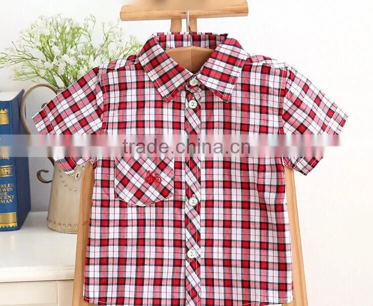 2015 Summer Boy's Short Sleeve Shirts Children Checked Shirts Latest Styles of Boys Shirt Blouse