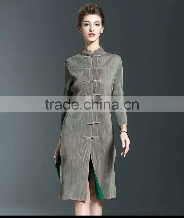 2017 new slim plicated cheongsam one piece dresses