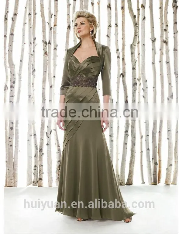 2 pieces satin long sleeve beaded mother bride outfits