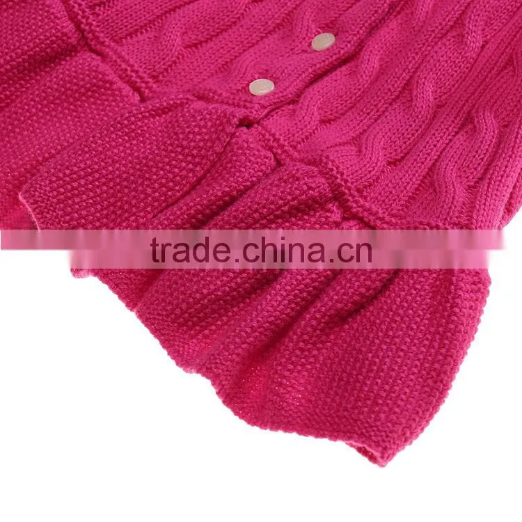 latest children girls cable knit ruffle buttom down long cardigan sweater