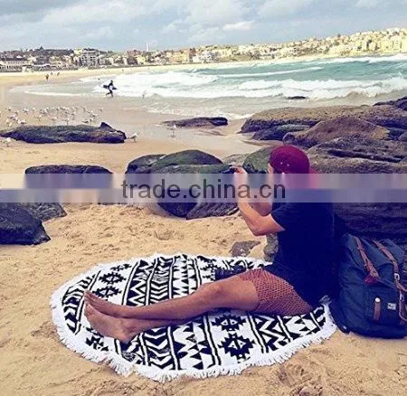 custom reactive print weighted micro fiber beach towel with tassel