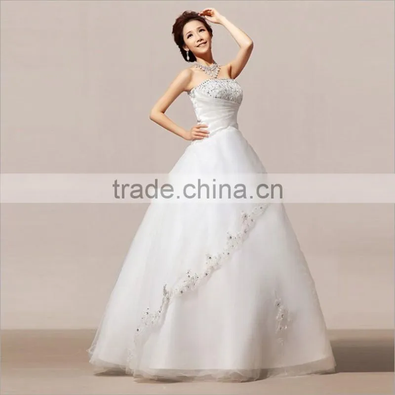 Newest Style Satin And Tulle Appliqued Elegant Ball Gown Simple Wedding Bridal dress
