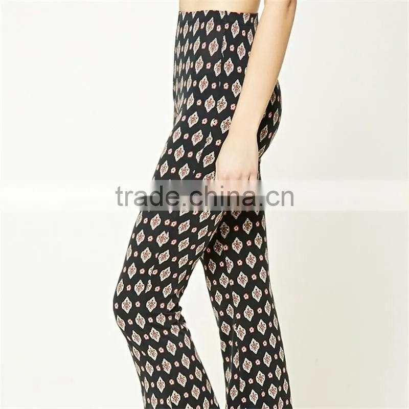 Factory price gypsy print spandex ornate flare dressy stretch pants