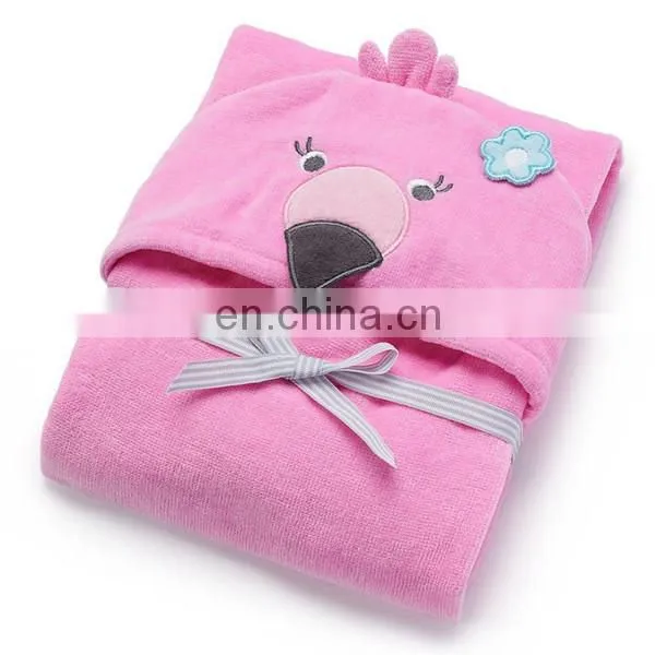 New Baby Gift Towel Custom OEM Pretty Pink Flamingo 100% Bamboo Baby Bath Hooded Towel