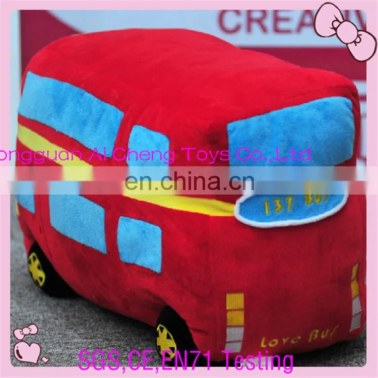 custom cartoon red bus plush toy promotion