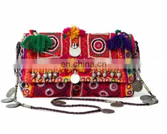 LEATHER HANDLE BANJARA TRIBAL ETHNIC TOTE BAG VINTAGE BAG MESSENGER