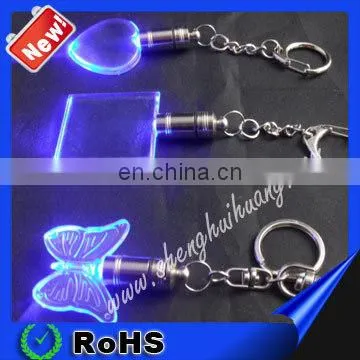 Custome Light Up Glowing LED crystal reflector keychain keychain