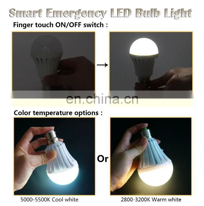 Built-in battery emergency e27 ampoule led lampe rechargeable