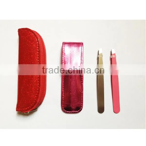 Metal pincers metal eyebrows tweezers set in pouch stainless steel tweezers