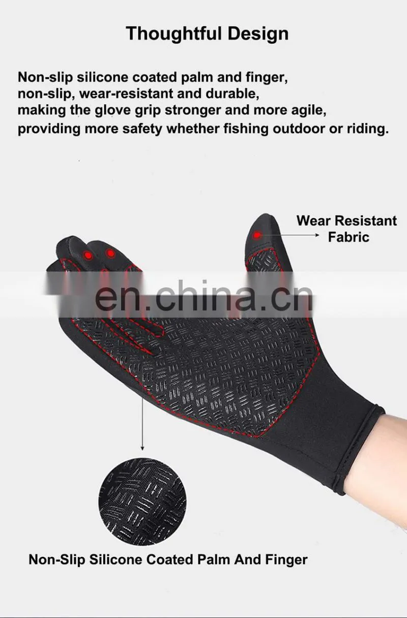 Wholesale Waterproof black neoprene fabric with touchscreen fingers outdoor sport diving protective glove
