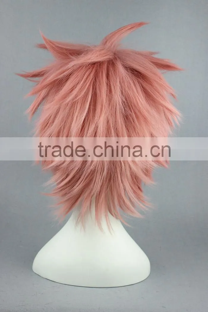 High Quality 35cm Short Straight Fairy Tail Wig Natsu Dragneel Pink wig Synthetic Anime Wig Cosplay Hair Wigs