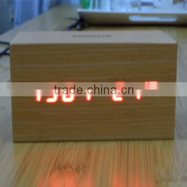 LED Wooden Table Clock with Touch Function for Snooze