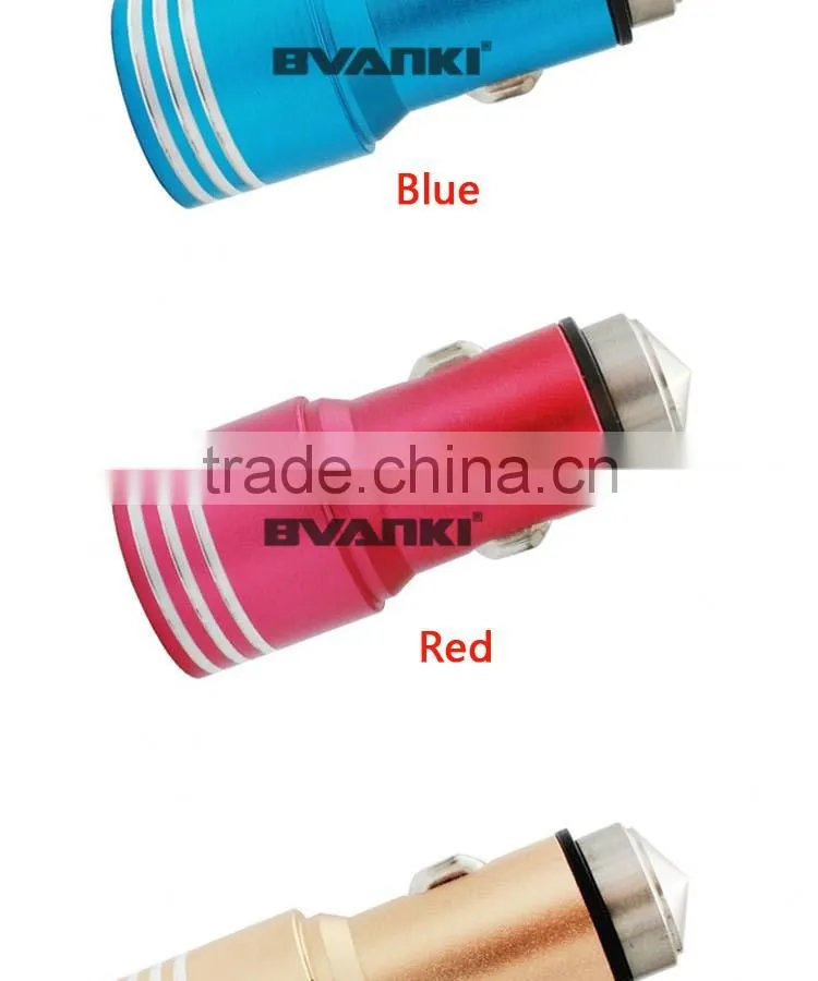New 3.1A Quick Charge 2.0 Travel Car charger for Travel in-Car use/ Stainless Steel Safety Hammer QC 2.0 Dual USB Car Charger