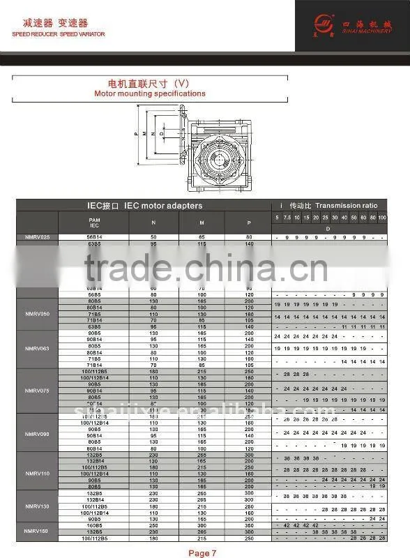 nmrv 050 worm gearbox Motovario-Like NMRV Series Aluminium Worm Reduction Gearbox