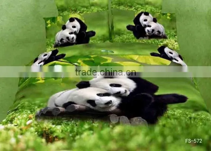 100% cotton 3D reactive print bed cover set panda design