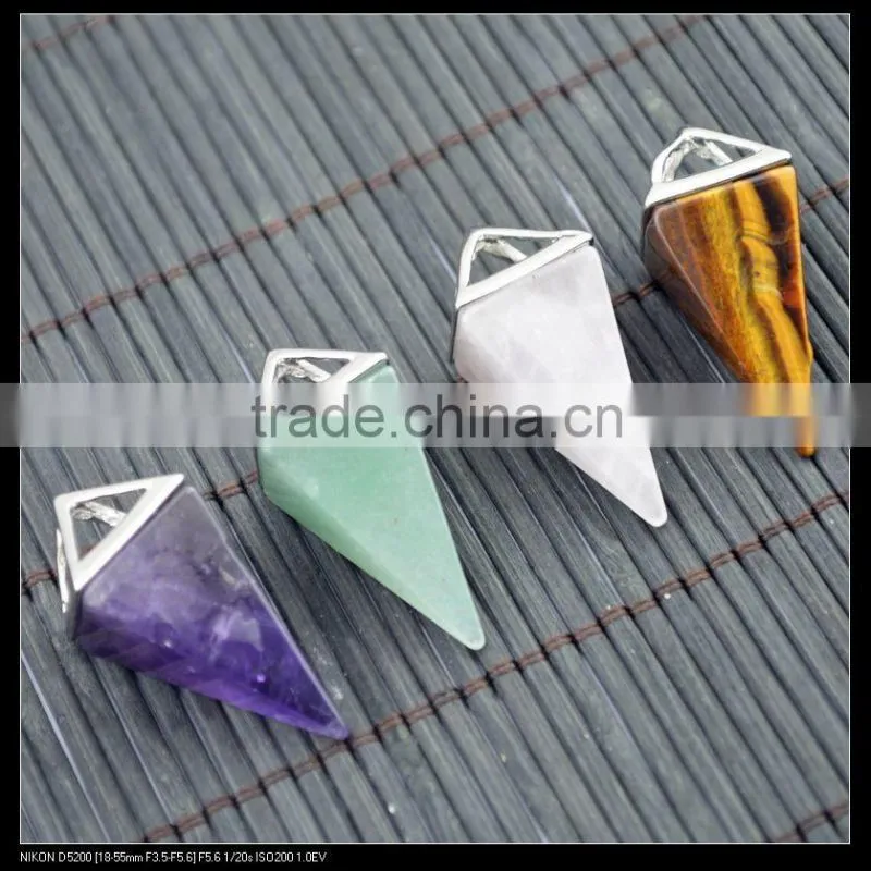 LFD-0042P ~ wholesale Rose Quartz/Amethyst/Agate Pyramid Reiki Charm Beads Stone Crystal Pendant Jewelry Finding