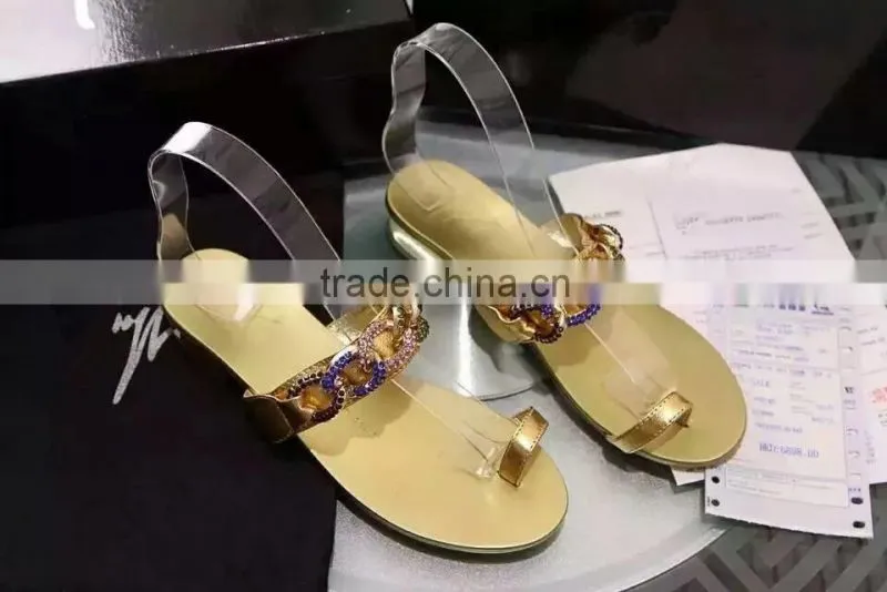 New design fashion flat summer sandals 2016 diamond gold chain brand flat sandals