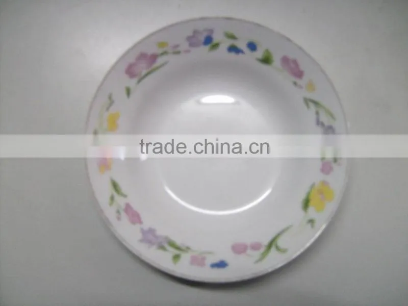 Mid east hot design ceramic deep cut edge plate with flower/lowest price soup plate