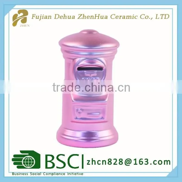 electroplating ceramic mailbox shape custom coin bank