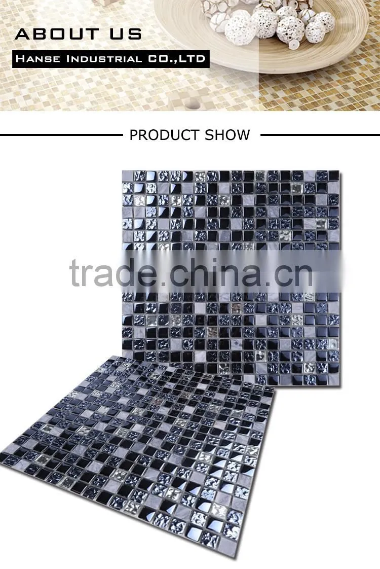 SD020 hot sale 15*15 square stone mix glass backsplash tile mosaic