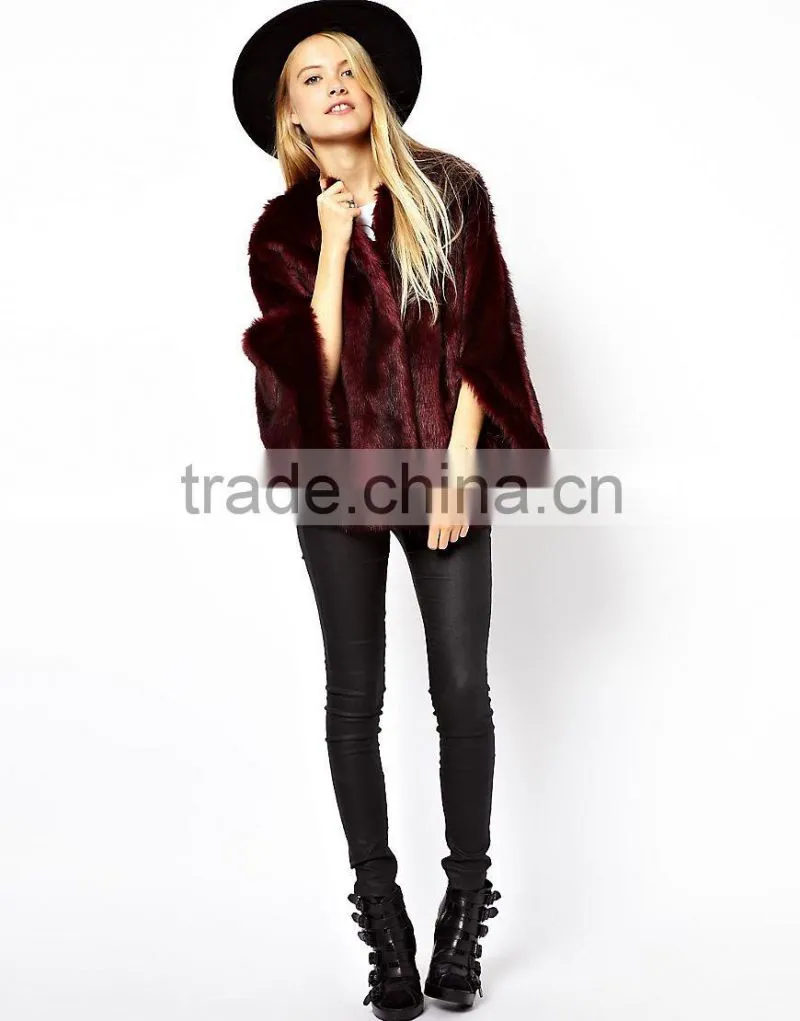 100% acrylic fur,coat of artificial fur, Batwing coat in faux fur jacket
