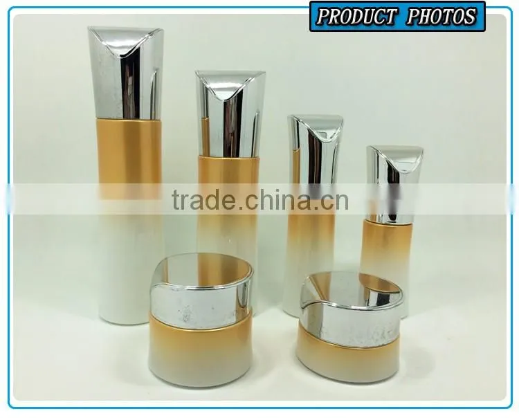 Luxury cosmetic empty glass lotion bottle and cosmetic cream jar