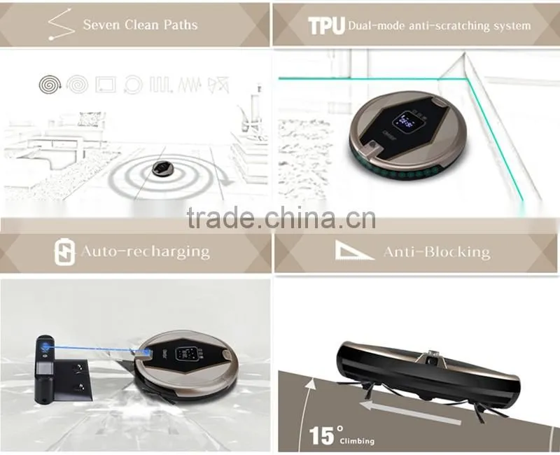 2016 Newest Robot Vacuum Cleaner 3 in 1 functions JISIWEI S+ golden carpet, wooden floor, marble