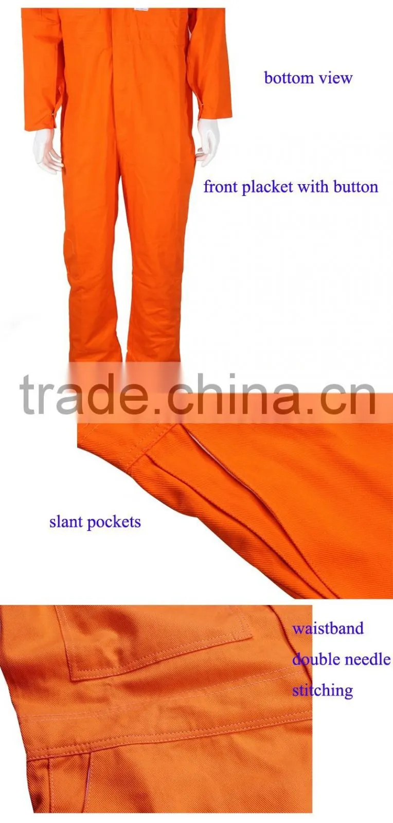 Men's OR orange twill pre shrunk inseams 100% cotton working coverall