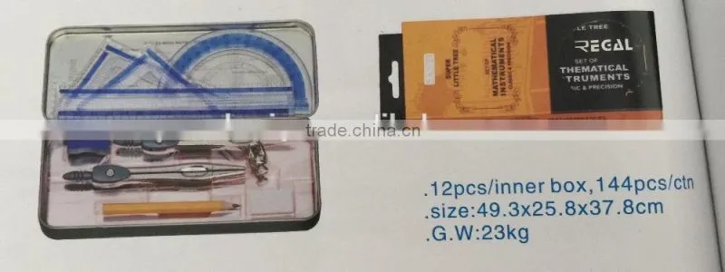 2014 hot sales math set include ruler square protractor compass