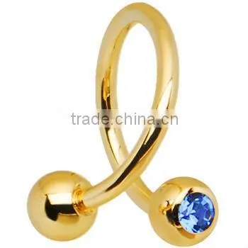 New 16 Gauge Gold Plated Aqua Gem Spiral Twister Ring