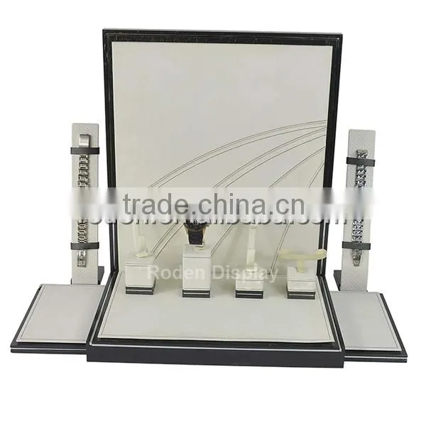 professional manufacture wood glossy finish leather wrapped watch display stand