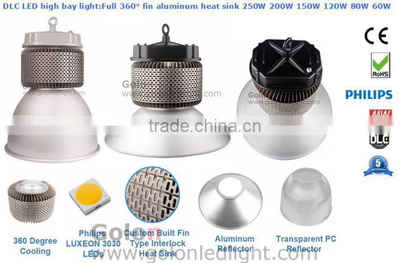 Car Garage indoor highbay lighting CE RoHS DLC 5 years warranty LED highbay light 250W 200W 120W 100W