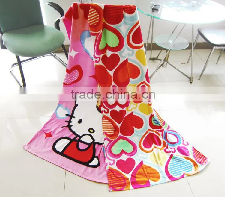 Full screen printed heart design girl beach towel blanket